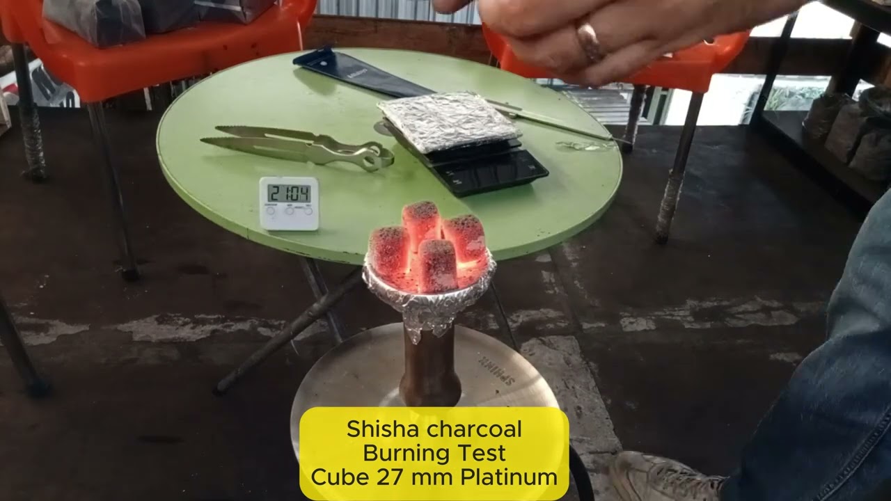 Shisha charcoal burning test cube 27 mm Platinum #shishacharcoal #hookahcoals #charcoalfactory