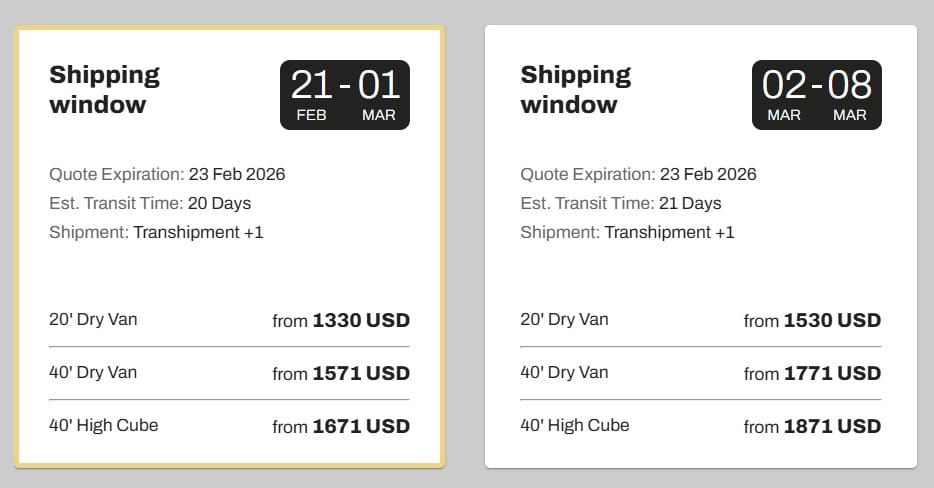 example of ocena freight cost from MSC from Semarang to Dammam port