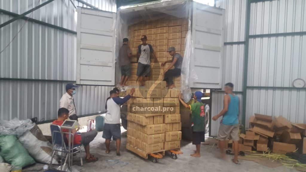 loading container with coconut shell charcoal for shisha & hookah