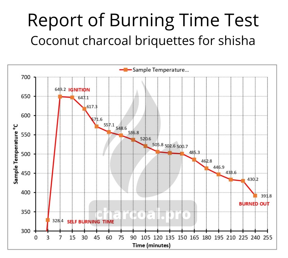 Report Of Burning Time Test Coconut Charcoal Briquettes For Shisha Coconut Shell Charcoal