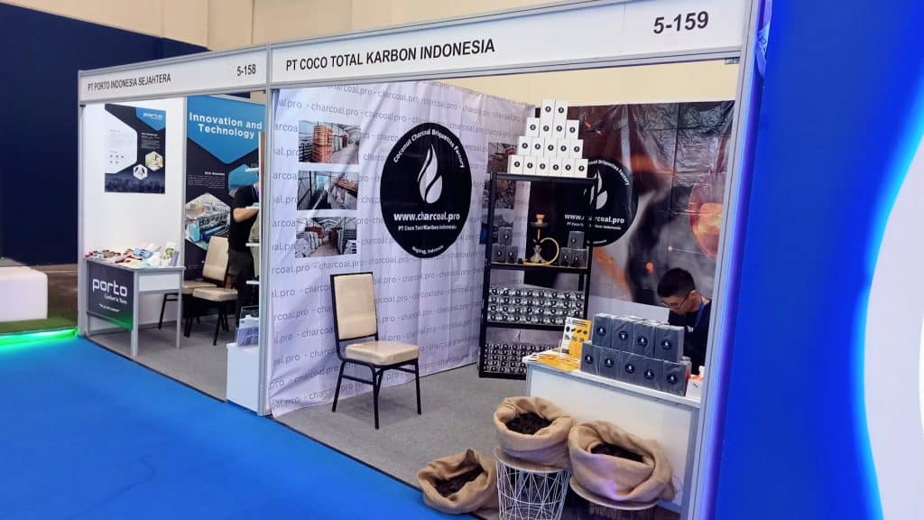 Coconut charcoal factory stand at Trade Expo 2022 in ICE BSD, Jakarta