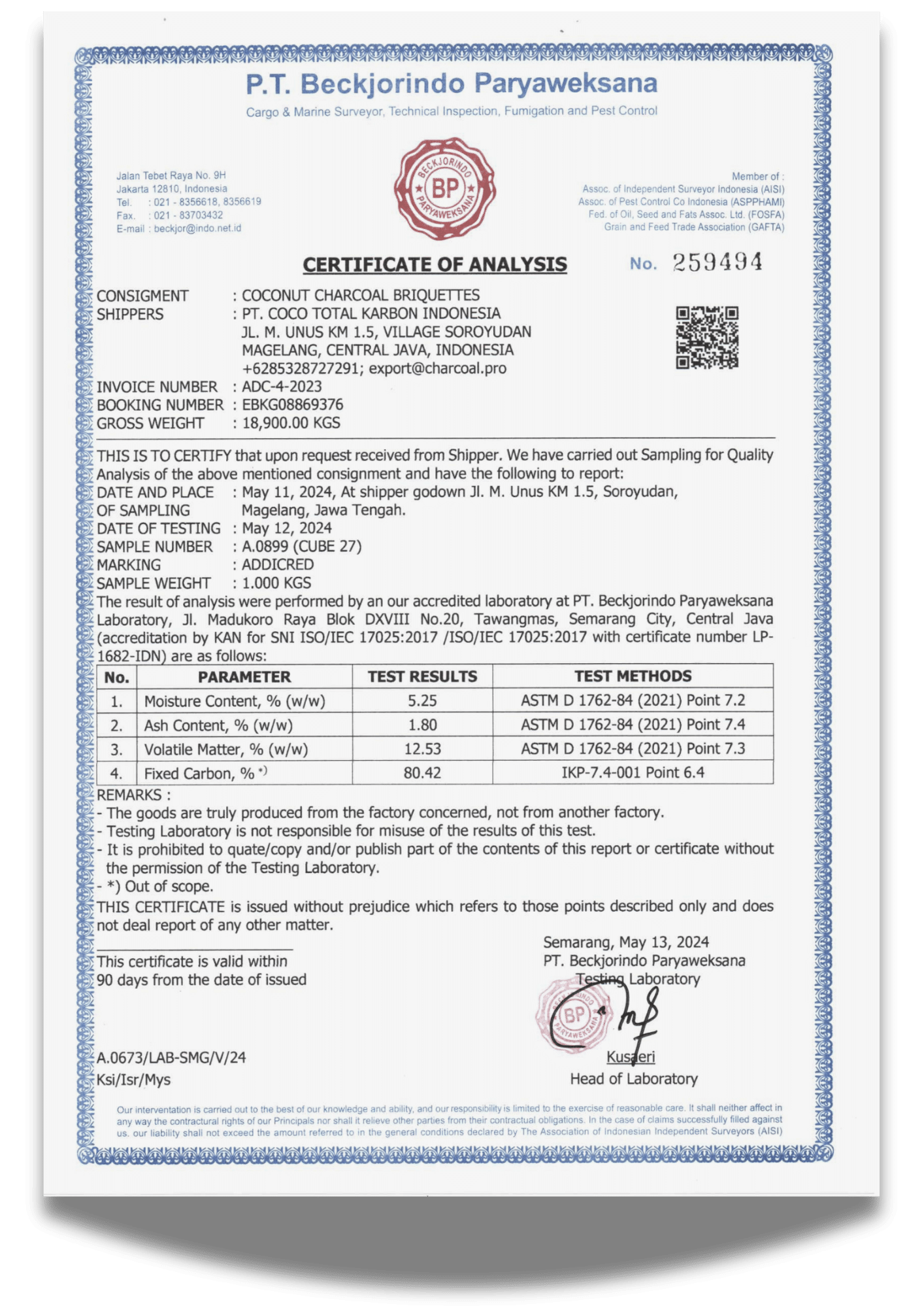 Certificate of Analysis