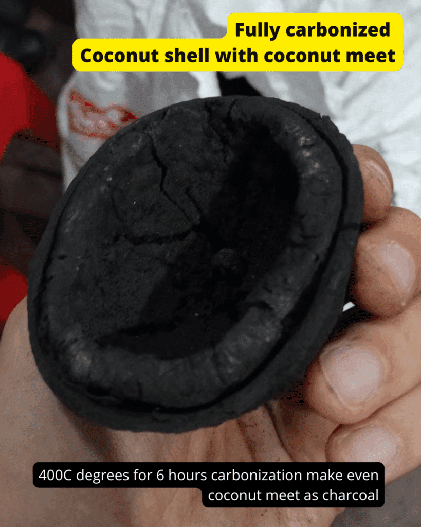 Quality Of Coconut Shell Charcoal 2 fully carbonized coconut including shell and coconut meat