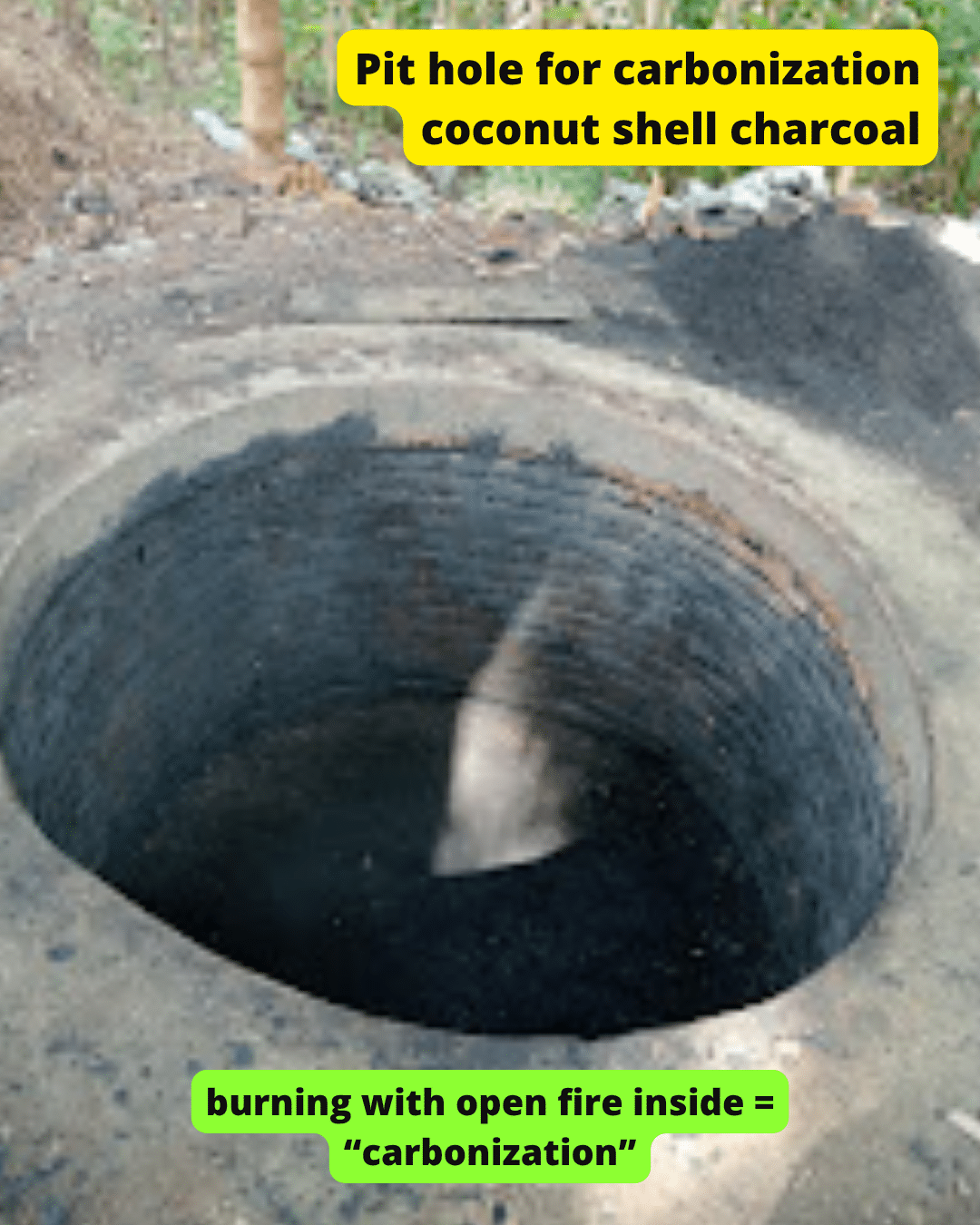 pit hole for traditional carbonization coconut shell (shisha) charcoal pit hole for traditional carbonization coconut shell (shisha) charcoal