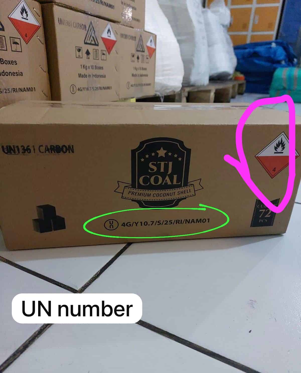 shisha charcoal box with un number and DG sticker