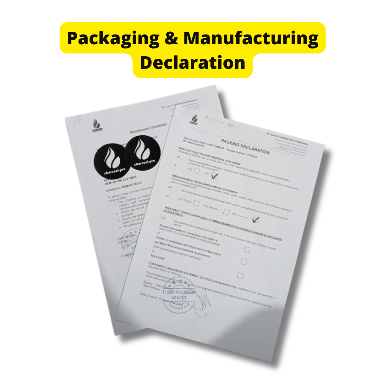 manufacturing & packaging declaration manufacturing & packaging declaration